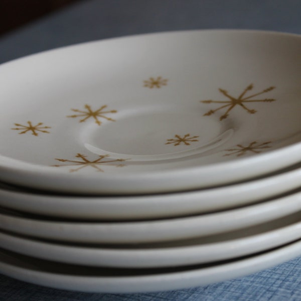 Vintage Gold Atomic Snowflake Coffee/Tea Plates   Royal China   RETRO   5 total