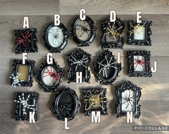 3-4 Inch Victorian Jeweled Spider Shadow Box | Gothic Halloween Decor | Mini Black Spider Wall Art | Dark Academia Decor