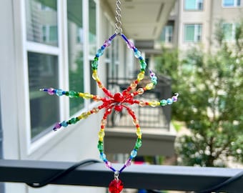 Medium 4-6” Custom Color Beaded Spider Suncatcher | Personalized Crystal Spider Window Hanging | Handmade Gothic Decor | Spider Ornament