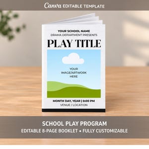 School Play Program Template | 8 Page Theatre Program Booklet | Editable Canva Template for School Plays and Musicals