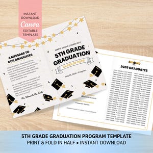 Formal 5th Grade Graduation Program | Editable Canva Template | Elementary Graduation Ceremony Program Class of 2026
