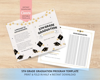 Programme formel de remise des diplômes de 5e année | Modèle de toile modifiable | Programme de la cérémonie de remise des diplômes du primaire, promotion 2026