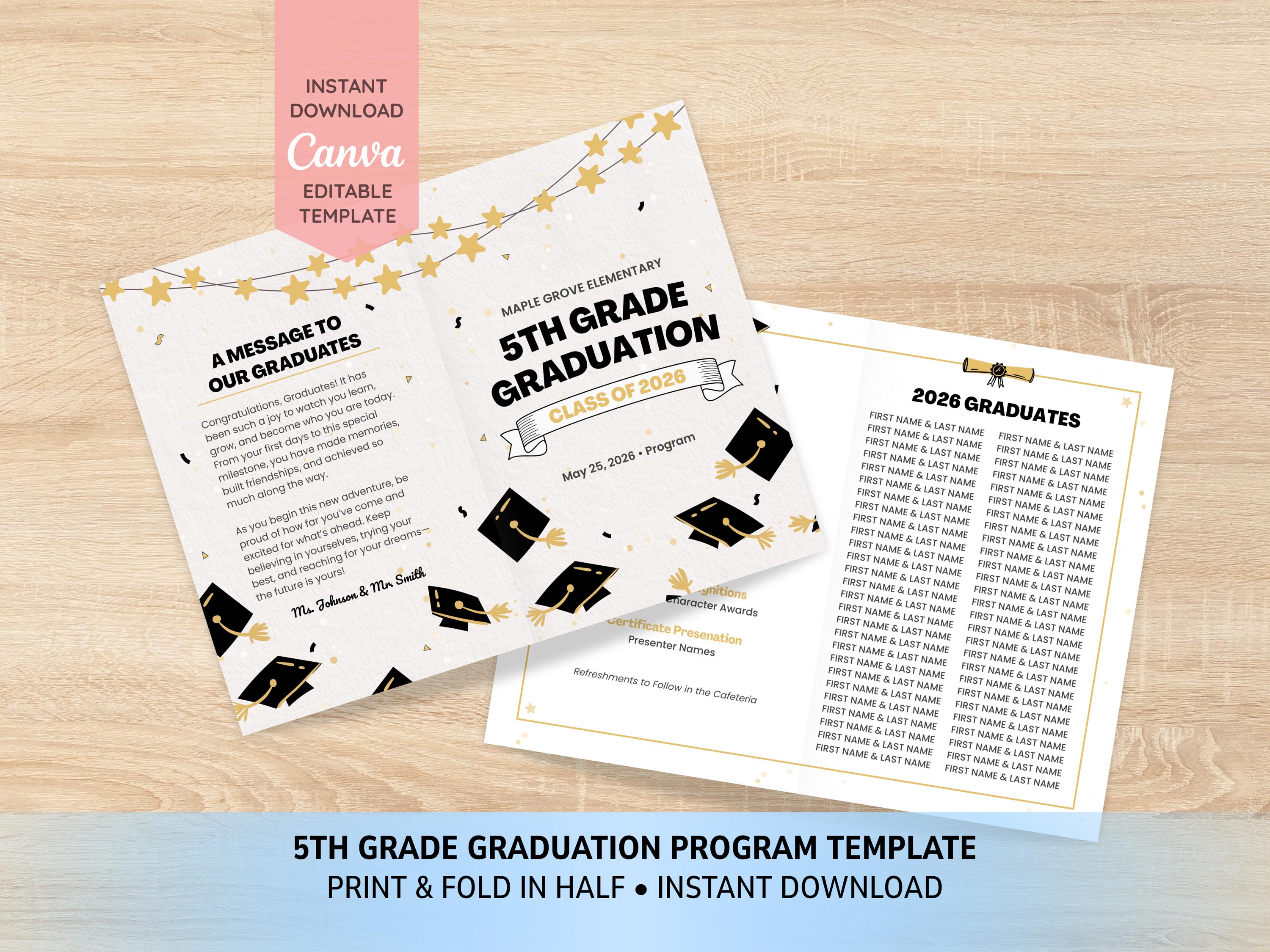 Formal 5th Grade Graduation Program | Editable Canva Template ...