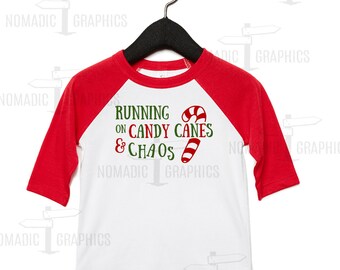 Running on Candy Canes & Chaos Red Youth Toddler 3/4 Sleeve Raglan Baseball Tshirt