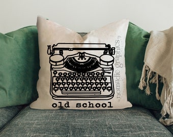 Old School - Typewriter Throw Pillow  Cover Single or Double Sided Your design or photo - linen