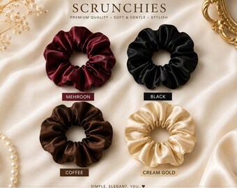 Pearl Satin Scrunchie With Floral Chiffon Trim - Elegant  display picture 3