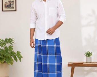 Sarong Lungi in cotone da uomo – Costume da bagno indiano Dhoti Mundu multicolore, abbigliamento da notte e da spiaggia