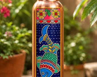 Handbemalte reine Kupferwasserflasche | 1 Liter Ayurveda Wellness Trinkgefäß