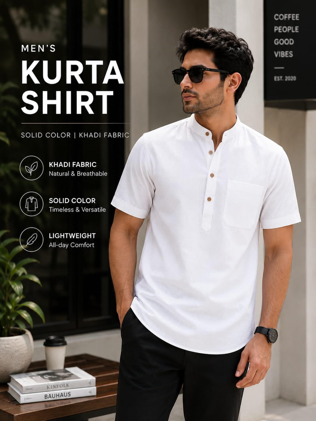 Men's Khadi Half Sleeve Kurta Shirt | Breathable Cotton