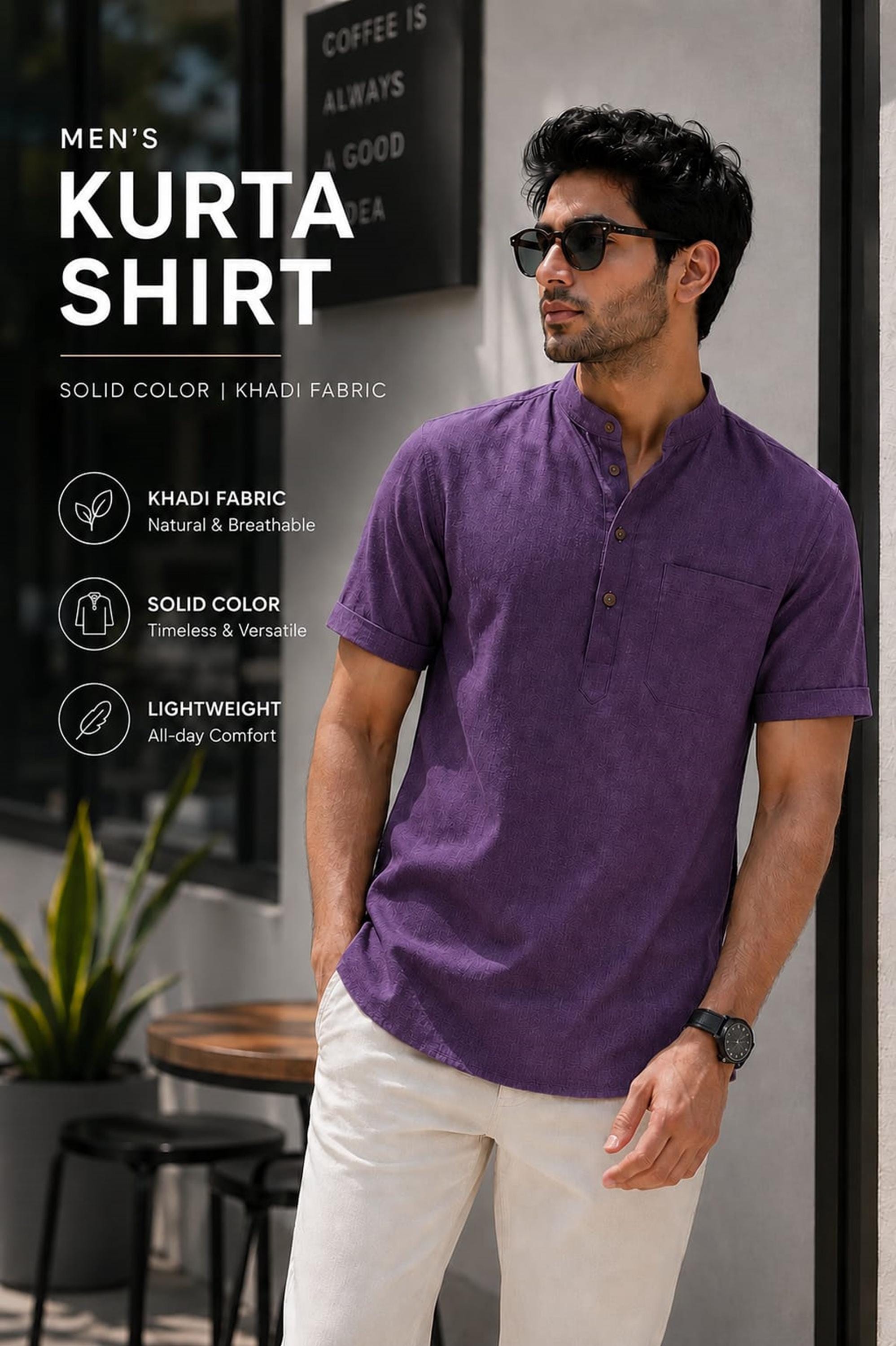 Men's Khadi Half Sleeve Kurta Shirt | Breathable Cotton
