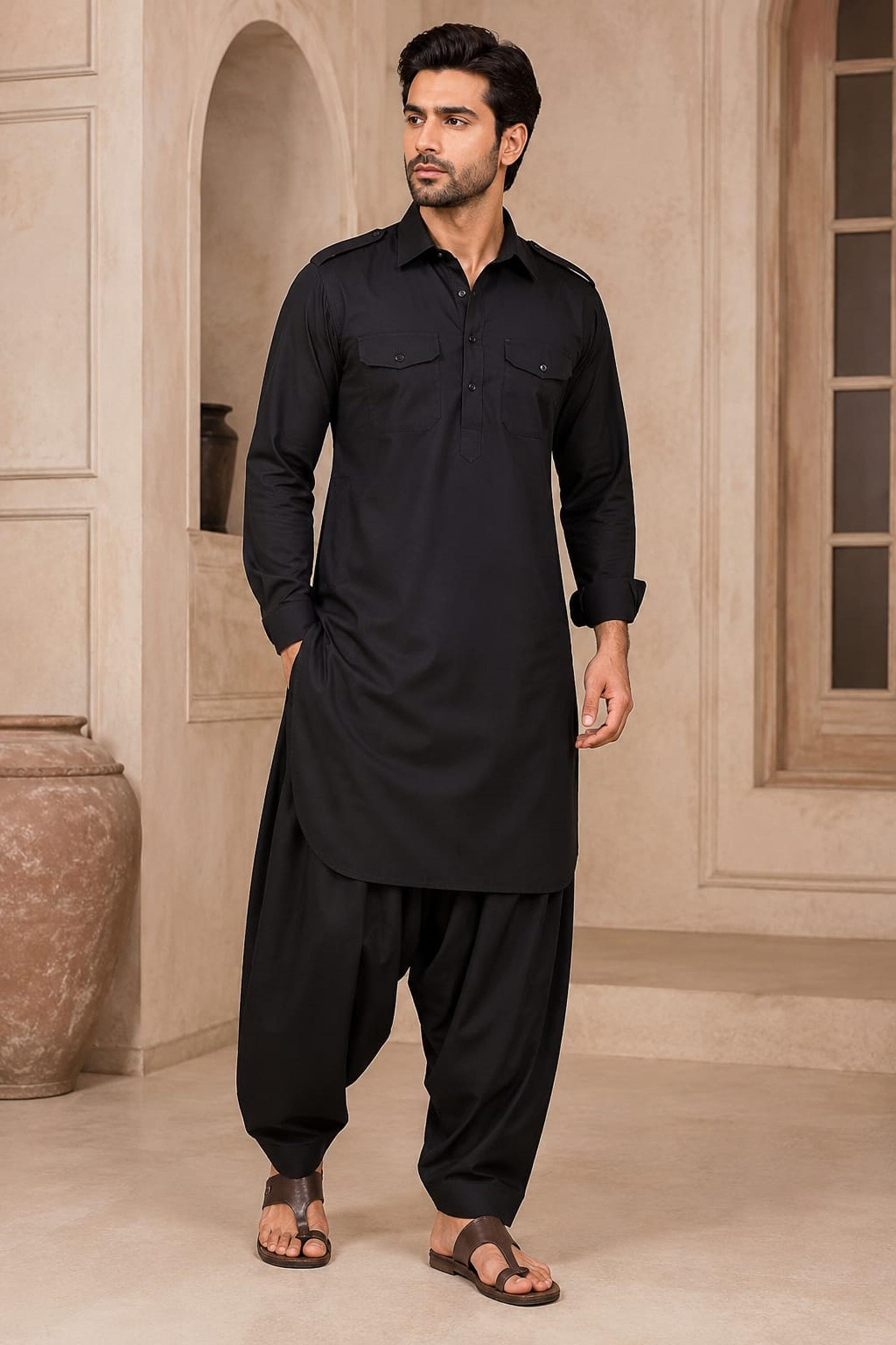 Men's Cotton Blend Pathani Kurta Set - Traditional Pakistani Ethnic Wear for Festivals