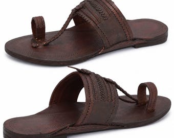 Handmade Leather Sandals | Vintage Kolhapuri Chappal Ethnic Slides Flat Slippers Indian Footwear