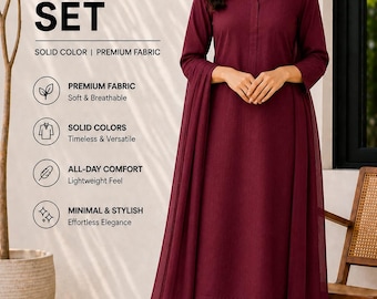 Women's Minimalist Kurta Set with Dupatta, Fabric Festive Wear