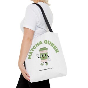 Matcha Queen Tote Bag – Eco-Friendly Shopping Tote, Reusable Matcha Lover Gift, Stylish Everyday Grocery Bag
