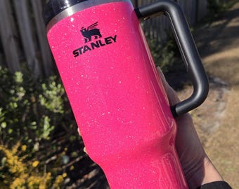 Custom Hot Pink Glitter Stanley Tumbler