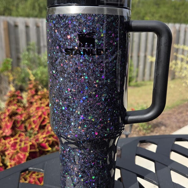 Black Holographic Glitter Custom Stanley Tumbler