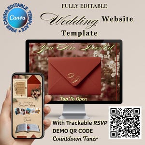 Elegant Rustic Wedding Invitation Website Template | Burnt Brick Theme | Editable Canva Wedding Suite