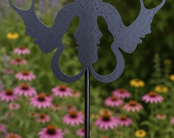 Four Faces Butterfly Garden Stake – Rusting Steel Metal Yard Art