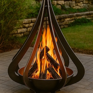 Premium Steel Modern Fire Pit - Fully Built  | Wood-burning or Gas Option | Unique Outdoor Fireplace | Custom Sizes Available | Made in USA