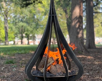 Modern Steel Cone Fire Pit: Wood-Burning or Gas - Made in USA