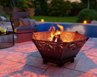 EmberLock Fire Pit | Easy Assembly Steel Patio Fireplace | Decorative Outdoor Garden Fire Bowl | Heavy Duty | DIY | Custom Designs Available