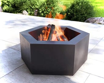 Modern Steel "Benchmark" Fire Pit: Wood-Burning or Gas - Made in USA