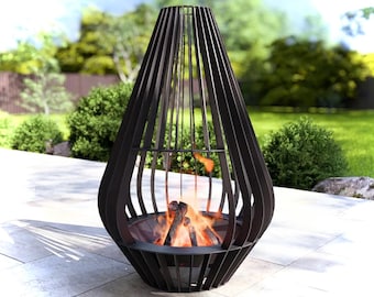 Modern Steel "Inferno Pod" Fire Pit: Wood-Burning or Gas - Made in USA