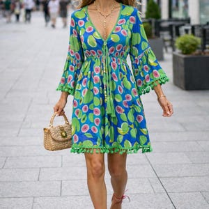 pom pom boho dress boho floral maxi dress/open back dress/pom pom/floral print/summer bohemian dress