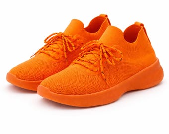 Orange Sneaker Damen Leichte Strick Sneaker Bequeme Freizeit Turnschuhe Atmungsaktive Sommer Schuhe Casual Streetstyle Sneaker