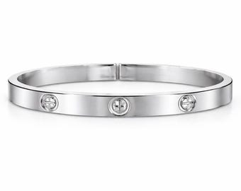 Stainless Steel Bracelet Silver Bangle Minimalist Bracelet Crystal Bracelet Elegant Jewelry Gift for Her Women Bracelet