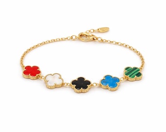 クローバーブレスレット ゴールド マルチカラー レディースブレスレット クローバージュエリー カラークローバーブレスレット ミニマリストブレスレット 女性へのギフト