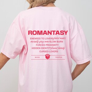 Maglietta Romantasy Book Tropes, maglietta per amanti dei libri romantici, regalo per amanti dei libri, da nemici ad amanti, gadget per amanti dei libri, regalo per lettori di romanzi rosa.