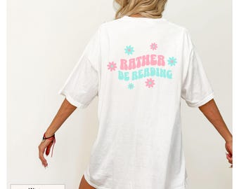 Camiseta retro "Prefiero estar leyendo", regalo para ella, camiseta floral para amantes de los libros, regalo para ratón de biblioteca, mercancía literaria, regalo para lectura, camiseta para mujer