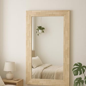 Large wall mirror in natural wood – 60 x 100 cm – Handmade