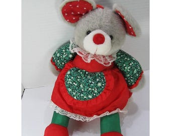 Peluche vintage in nylon a forma di topo natalizio US Trading & Associates, 10 pollici