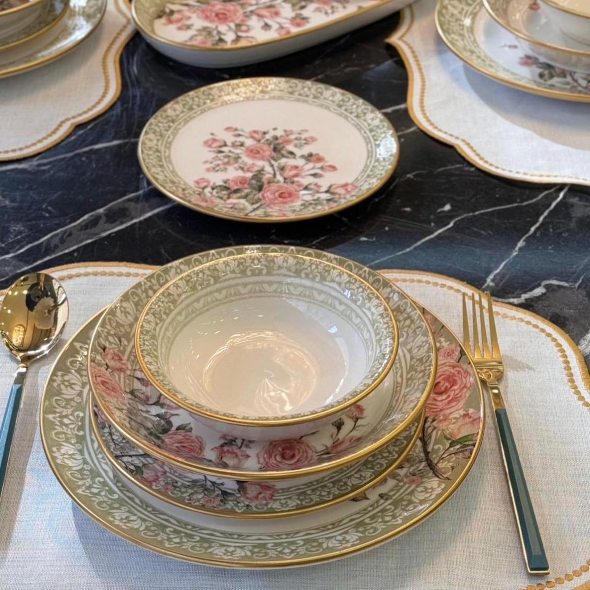 27 Piece Porcelain Dinnerware Set, Elegant Floral Plates & Bowls With Gold Trim, 6 Person - Etsy