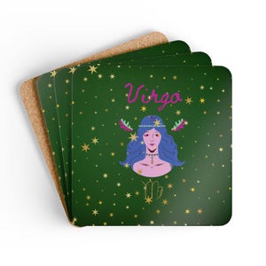 Zodiac Cork Coaster Set: Glossy Astrology Home Decor, Set of 4
