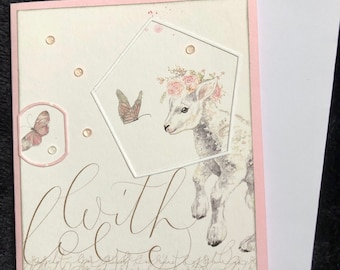 Handmade Lamb Greeting Card: Floral Wreath, Spring Easter Card
