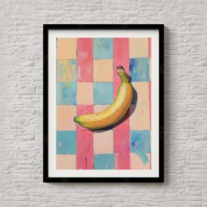 Banana Wall Art Print – Playful Fruit Poster – Pastel Kitchen Decor – Printable Food Art – Fun Colorful Banana Illustration – #205
