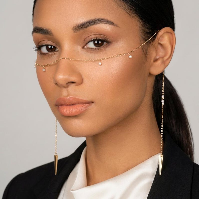 Fashion Face Chain Accessory, Nose Chain Accessory, Gold Face Chain ...