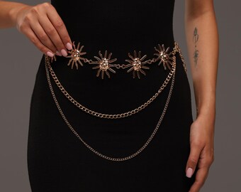 Gold Moon & Star Link Waist Chain Belt - Women\'s Gold Accessory Amazon.com: Ralcosuss Women main image 3