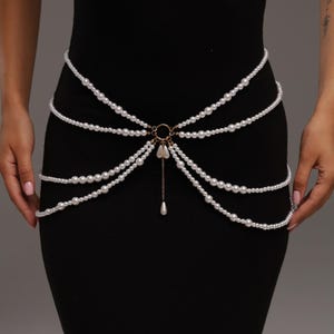 Parel tailleketting, lichaamsparelketting, parellichaamssieraden, parelbuikketting, bruidsparelriem, tailleketting voor vrouwen, boho-parelriem