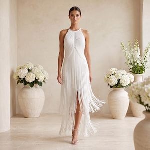 white fringe halter dress Maxi Norabel