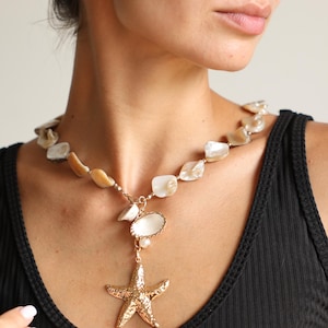 Gold starfish necklace, Beach starfish necklace, Seashell starfish necklace, Ocean necklace,Mermaid necklace,Tropical necklace,Beach jewelry