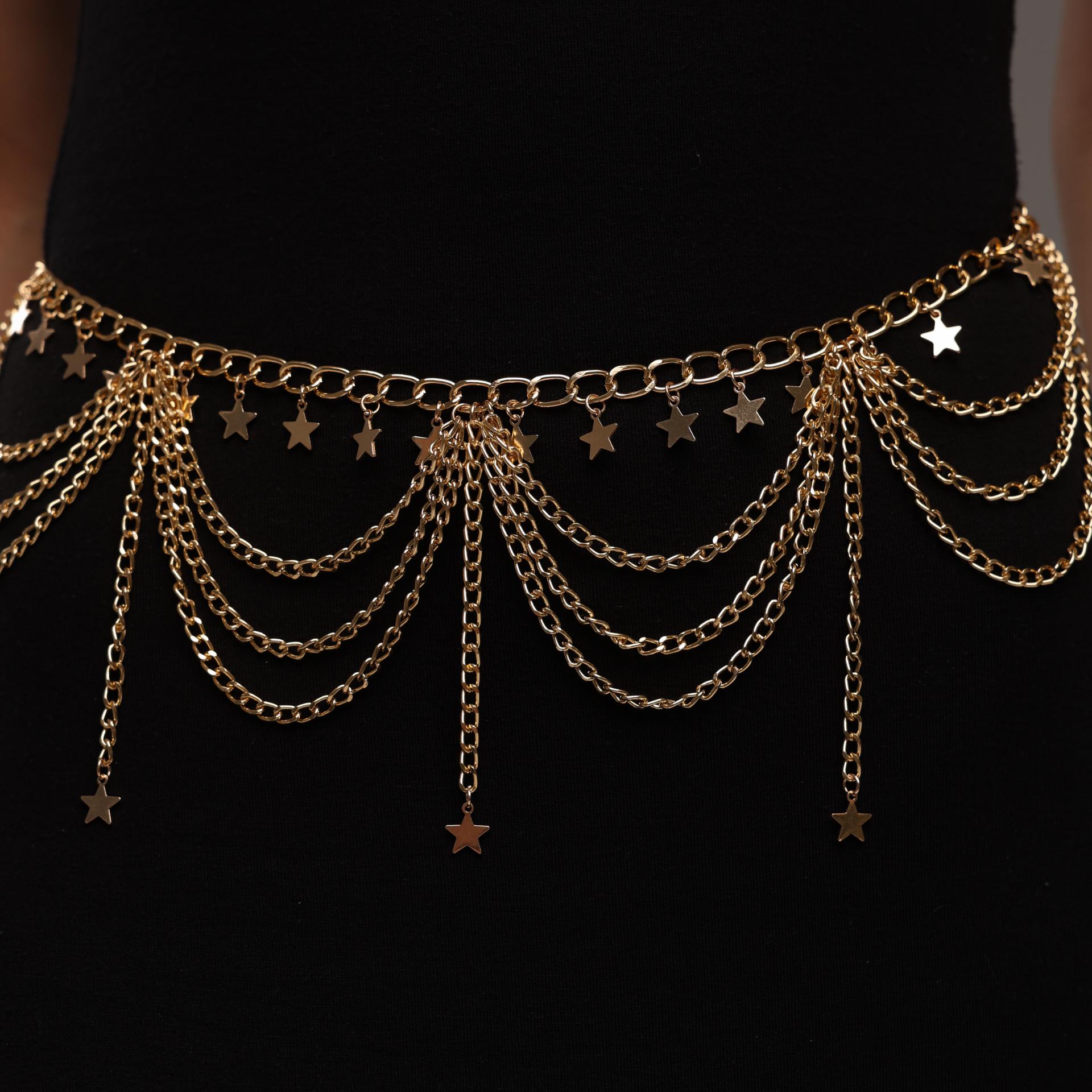 Star Chain Belt Gold, Gold Star Body Chain, Dress Belt, Star  display picture 3