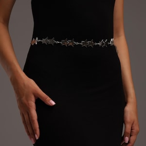 Star waist chain belt, Star belly chain belt, Silver chain belt, Festival belt, Dress belt, Star waist jewelry, Star chain body jewelry