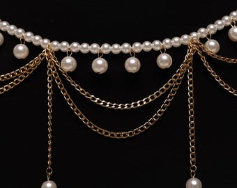 Pearl Waist Chain, Pearl Belly Chain, Pearl Body Jewelry  display picture 3