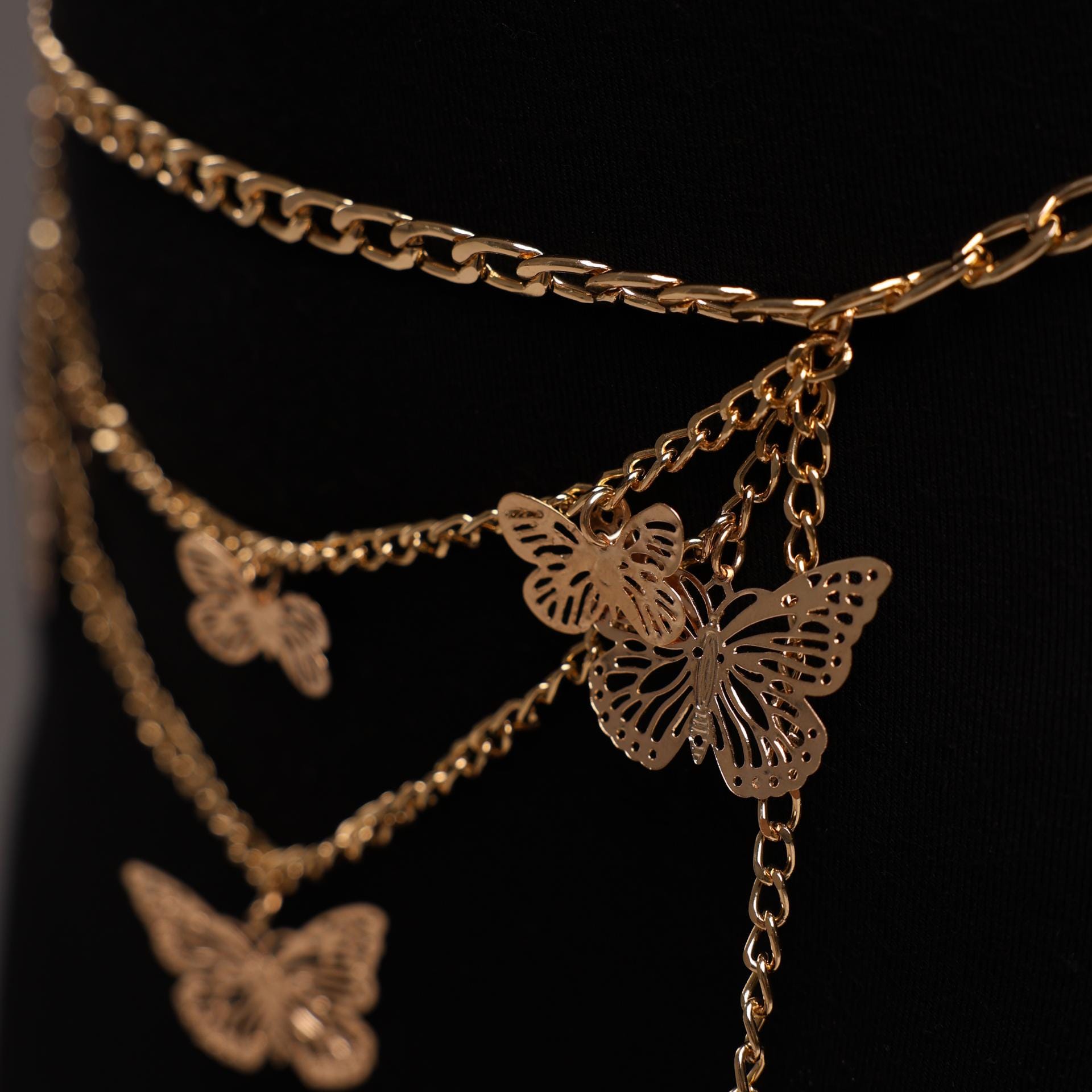 Butterfly Chain Belt, Gold Butterfly Belt, Rhinestone  display picture 1