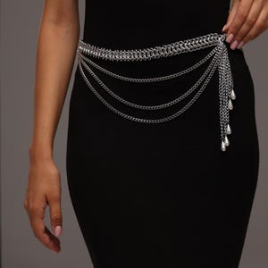 Custom Waist Chain, Luxury Body Chain Belt for Women, Handmade Silver Chain Belt, Unique Rave Body Chain, Layered Women&#39;s Chain Belt