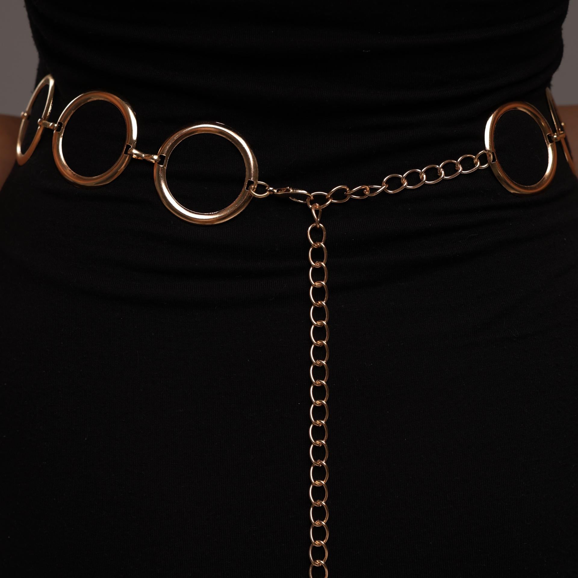 NOIR Belt Long Rope Open Link Chain Circles Goldtone Adjustable ONE SIZE O/S NEW Adjustable Black Cord Pendant Necklace, Oval Wave Twisted  main image 3